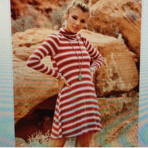 Altar’d State Rayon Stripe Stretch Turtle Neck Long Sleeve Rib Mini Dress Size S - Picture 1 of 14